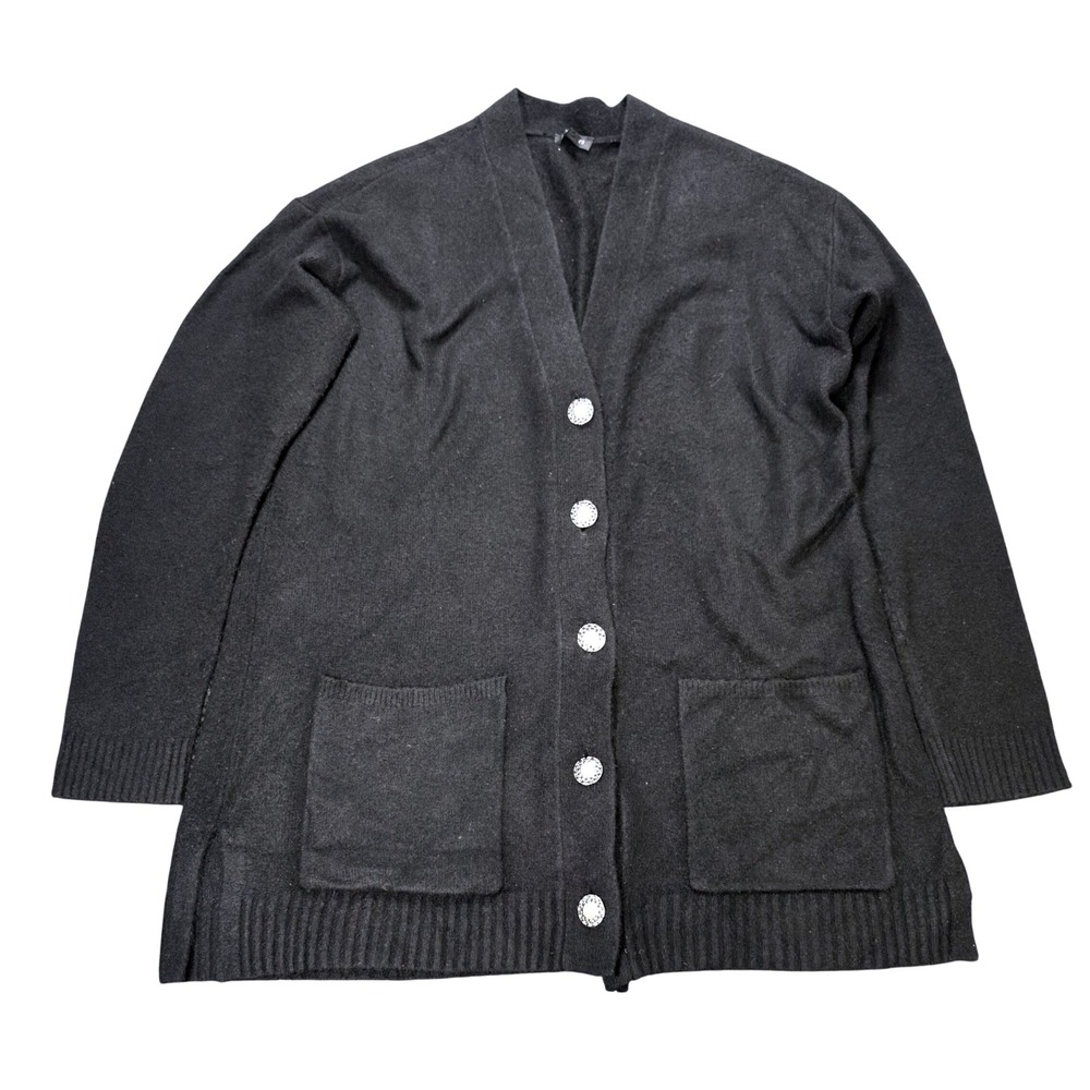 Talbots Wool Alpaca Blend Cardigan Women's Size M Black Pearl Rhinestone Button